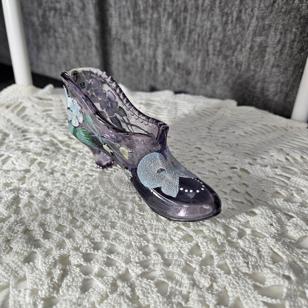 Fenton Hand Painted Purple Glass Show Signed
